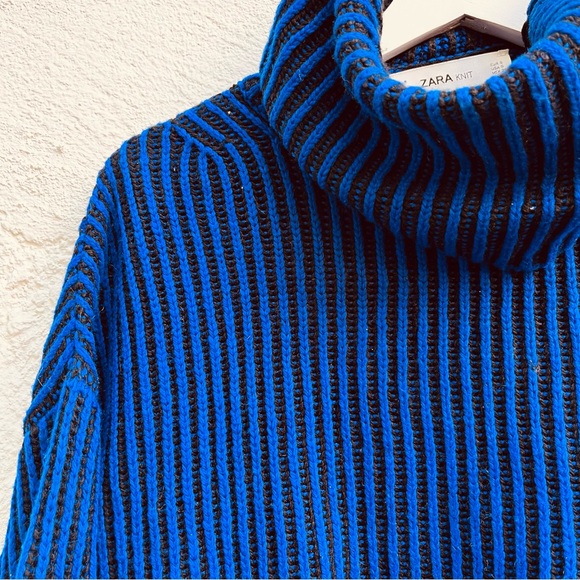🇪🇸 ZARA oversized striped royal blue and black crop sweater size S - Picture 5 of 11